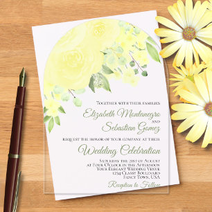 Invitations En Acrylique Aquarelle Jaune Rose Élégant Mariage Arc