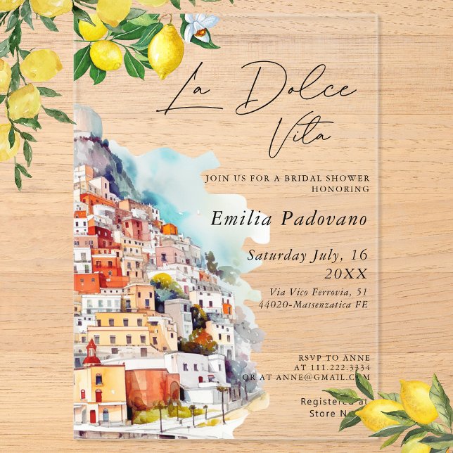 Invitations En Acrylique Aquarelle La Dolce Vita Fête des mariées italienne (Créateur téléchargé)