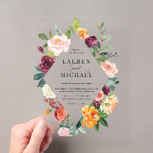 Invitations En Acrylique Aquarelle L'automne fleurit Floral Frame Mariage