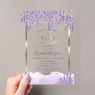 Invitations En Acrylique Aquarelle Lavanda,Guirlande Lumineuse Quinceanera