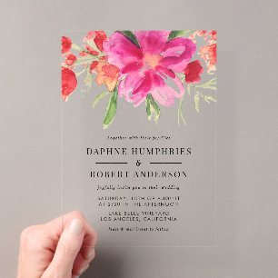 Invitations En Acrylique Aquarelle Magenta Rose Fleurs Mariage botanique