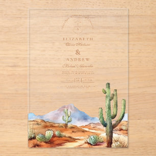 Invitations En Acrylique Aquarelle Mariage paysage du désert de Cactus
