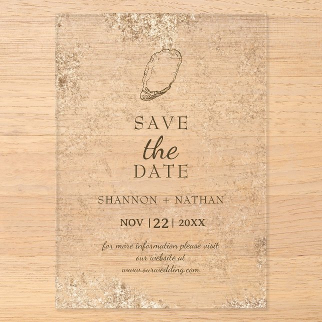 Invitations En Acrylique Aquarelle minimale Plage d'huîtres Économisez la d (Recto)
