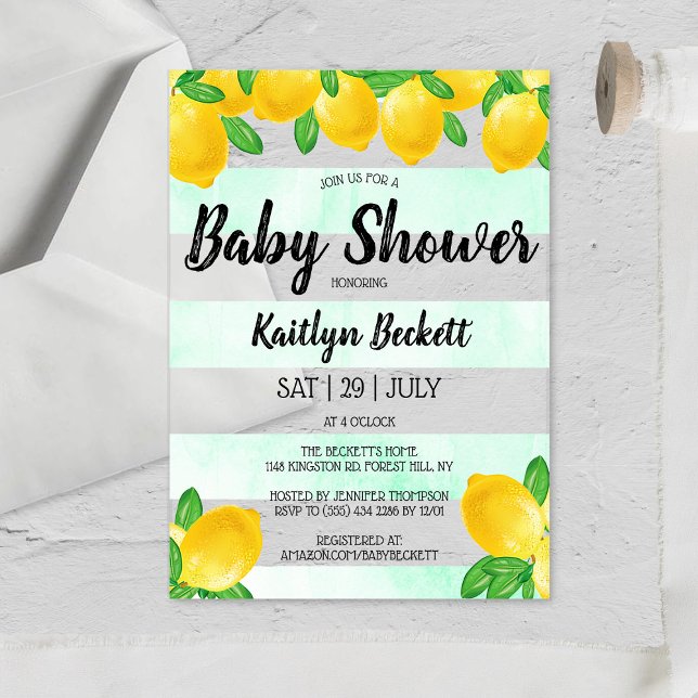 Invitations En Acrylique Aquarelle moderne Baby shower citronnier (Créateur téléchargé)