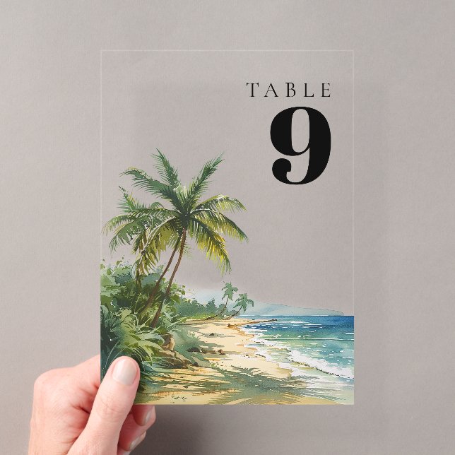 Invitations En Acrylique Aquarelle moderne Plage tropicale Numéro de tablea (In situ (ordinateur de poche))