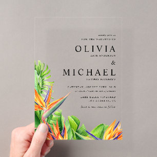 Invitations En Acrylique Aquarelle Oiseaux du Paradis Mariage tropical