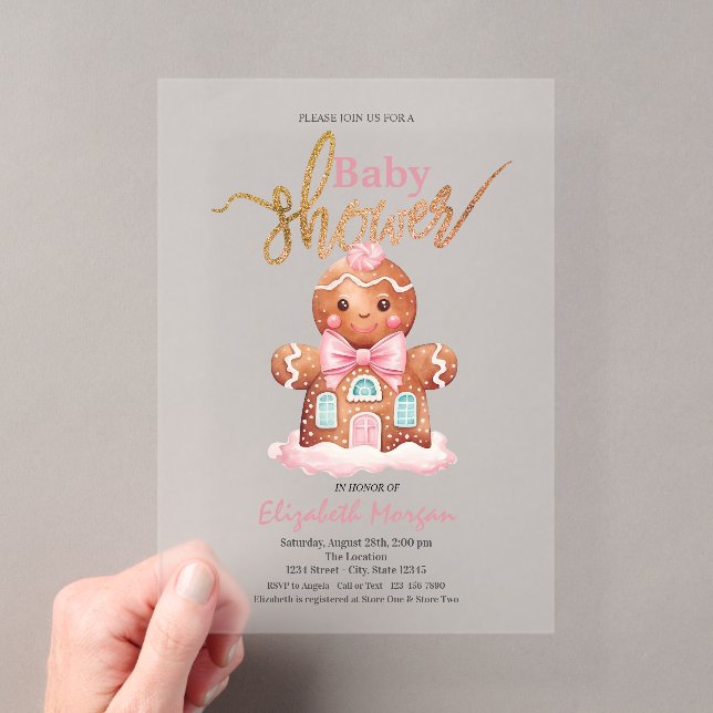 Invitations En Acrylique Aquarelle pain d'épices Baby shower rose (In situ (ordinateur de poche))