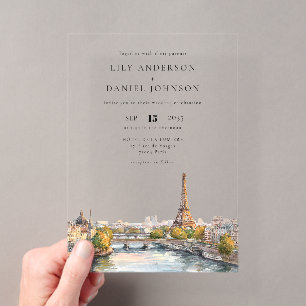 Invitations En Acrylique Aquarelle Paris France Destination Mariage