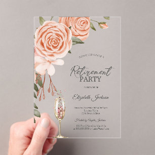Invitations En Acrylique Aquarelle Peach Blush Flower Champagne Retirement