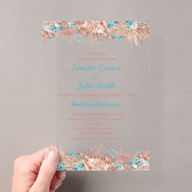Invitations En Acrylique Aquarelle personnalisée Boho Terracotta Mariage fl (In situ (ordinateur de poche))