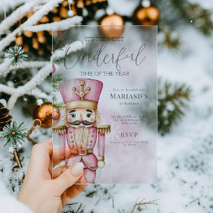Invitations En Acrylique aquarelle Pink Christmas Nutcracker 1er anniversai