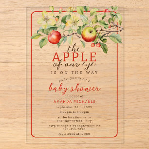 Invitations En Acrylique Aquarelle Pomme de notre oeil Chute bébé Douche