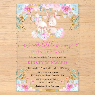 Invitations En Acrylique Aquarelle Rabbit de Pâques et Baby shower de fleur