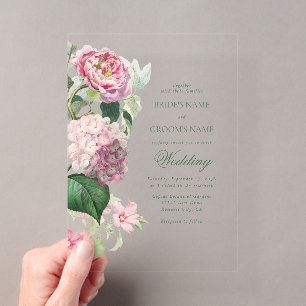 Invitations En Acrylique Aquarelle romantique Fleurs roses Mariage de jardi