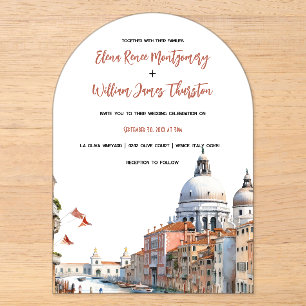 Invitations En Acrylique Aquarelle romantique Italie Destination Mariage