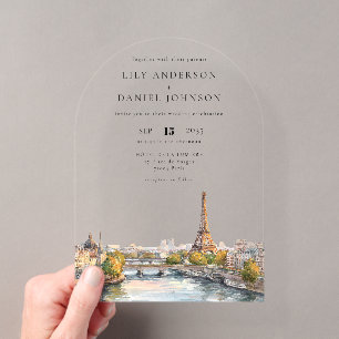 Invitations En Acrylique Aquarelle romantique Paris France Arc Mariage
