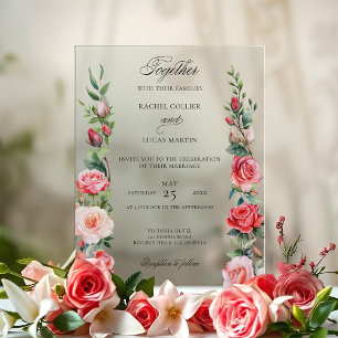 Invitations En Acrylique Aquarelle romantique roses roses et calligraphie