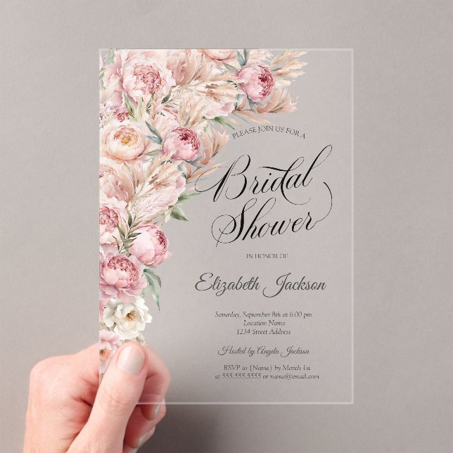 Invitations En Acrylique Aquarelle rose Fête des mariées Fleurs blanches (In situ (ordinateur de poche))