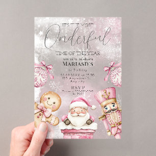 Invitations En Acrylique aquarelle rose Noël Père Noël 1er anniversaire
