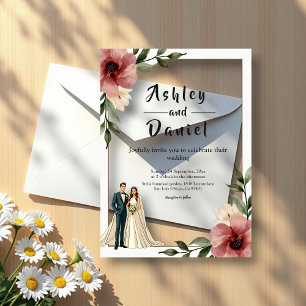 Invitations En Acrylique Aquarelle rustique Couple Floral Mariage été