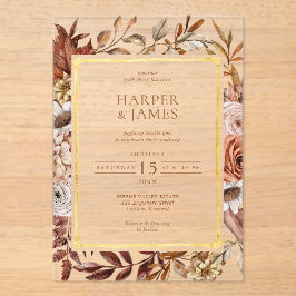 Invitations En Acrylique Aquarelle rustique Mariage de cadre Floral Automne