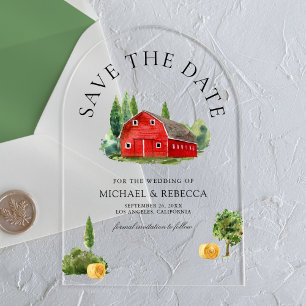 Invitations En Acrylique Aquarelle rustique Rouge mariage de la grange Enre