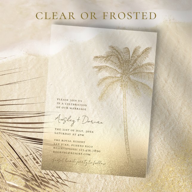 Invitations En Acrylique Aquarelle Sable Or Palm Tree Boho Beach Mariage (Créateur téléchargé)