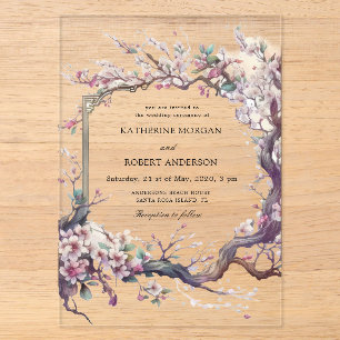 Invitations En Acrylique Aquarelle Sakura Cherry Flower Mariage