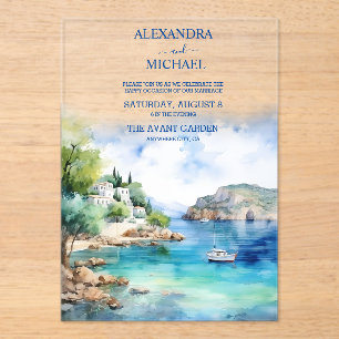 Invitations En Acrylique Aquarelle Santorin Mariage grec