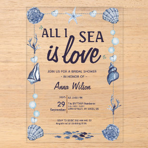 Invitations En Acrylique Aquarelle Tout ce que je vois est amour Bleu Baby 