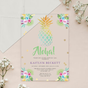 Invitations En Acrylique Aquarelle tropicale Anniversaire Luau