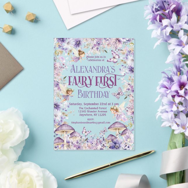 Invitations En Acrylique Aquarelle violette Fée Florale Premier anniversair (Insitu (Mariage))