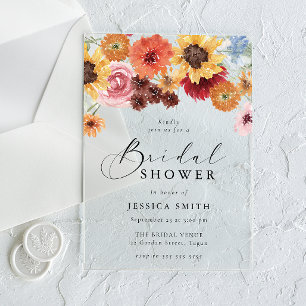 Invitations En Acrylique Aquarelles Tournesols Floral Fête de Mariage