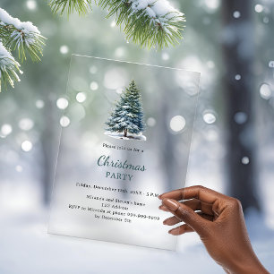 Invitations En Acrylique Arbre de fête de Noël enneigé dessiné à la main