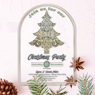 Invitations En Acrylique Arbre de Noël filigrané or et vert à la catnip
