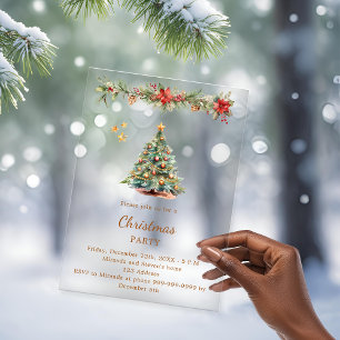 Invitations En Acrylique Arbre garland fleurs rouges Noël fête gelée