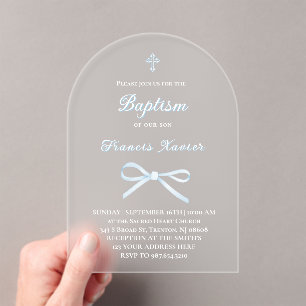 Invitations En Acrylique arc bleu pastel Baptême