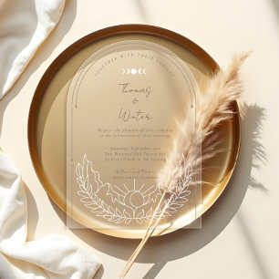 Invitations En Acrylique Arc de Boho Holistique Céleste Minimal Lune & Étoi