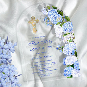 Invitations En Acrylique Arc de Communion Solennelle d'Hortensia Bleu