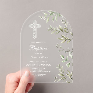 Invitations En Acrylique Arc de feuillage élégant aquarelle Baptême