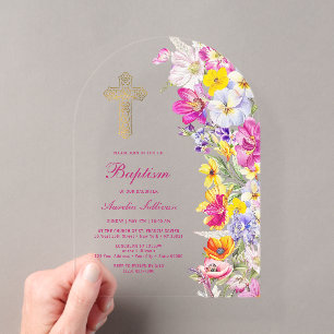 Invitations En Acrylique Arc de fleurs sauvages lumineuses Baptême