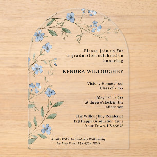 Invitations En Acrylique Arc de graduation Fleur sauvage d'accueil bleu