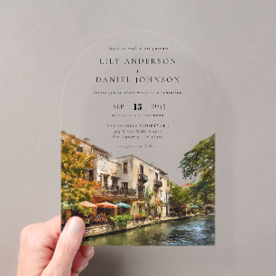 Invitations En Acrylique Arc de mariage à l'aquarelle élégant de San Antoni