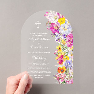 Invitations En Acrylique Arc de mariage aux fleurs sauvages lumineuses