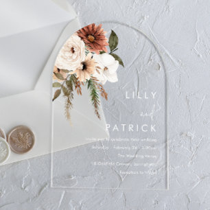 Invitations En Acrylique Arc de mariage en terre cuite florale bohème
