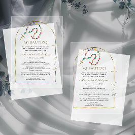 Invitations En Acrylique Arc d'or espagnol Croix fille Monogramme Baptême
