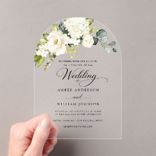 Invitations En Acrylique Arc Élegant en Acrylique Fleurs d'Ivoire Blanc pou