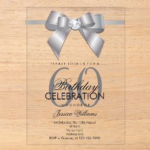 Invitations En Acrylique Arc-en-ciel Ruban et Nœud 60ème Anniversaire