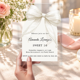 Invitations En Acrylique Arc en luxe perles ivoire claire pour Sweet 16