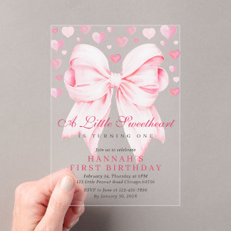 Invitations En Acrylique Arc en ruban rose un petit chou pour son premier a